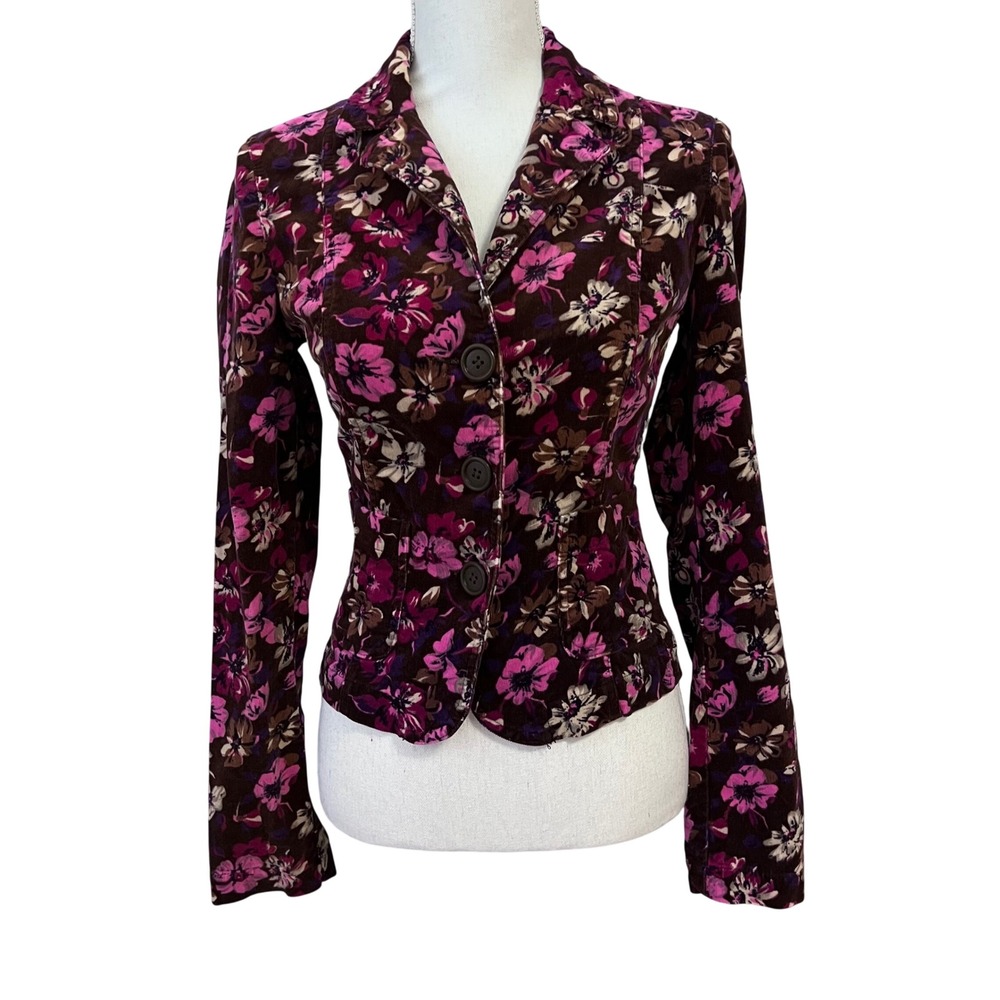 Vintage Made in Italy of Benetton Blazer Floral Corduroy Women XSmall Brown Pink